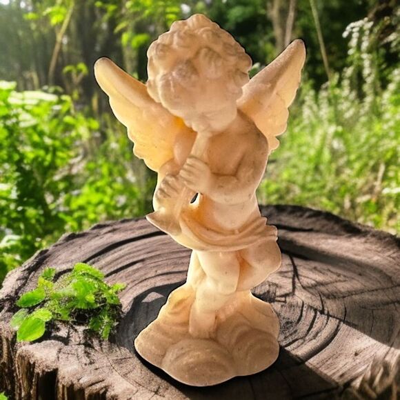 Cherub Angel Figure Playing Flute Darmil Composite Acrylic Patina Baroque Rococo - Picture 10 of 15